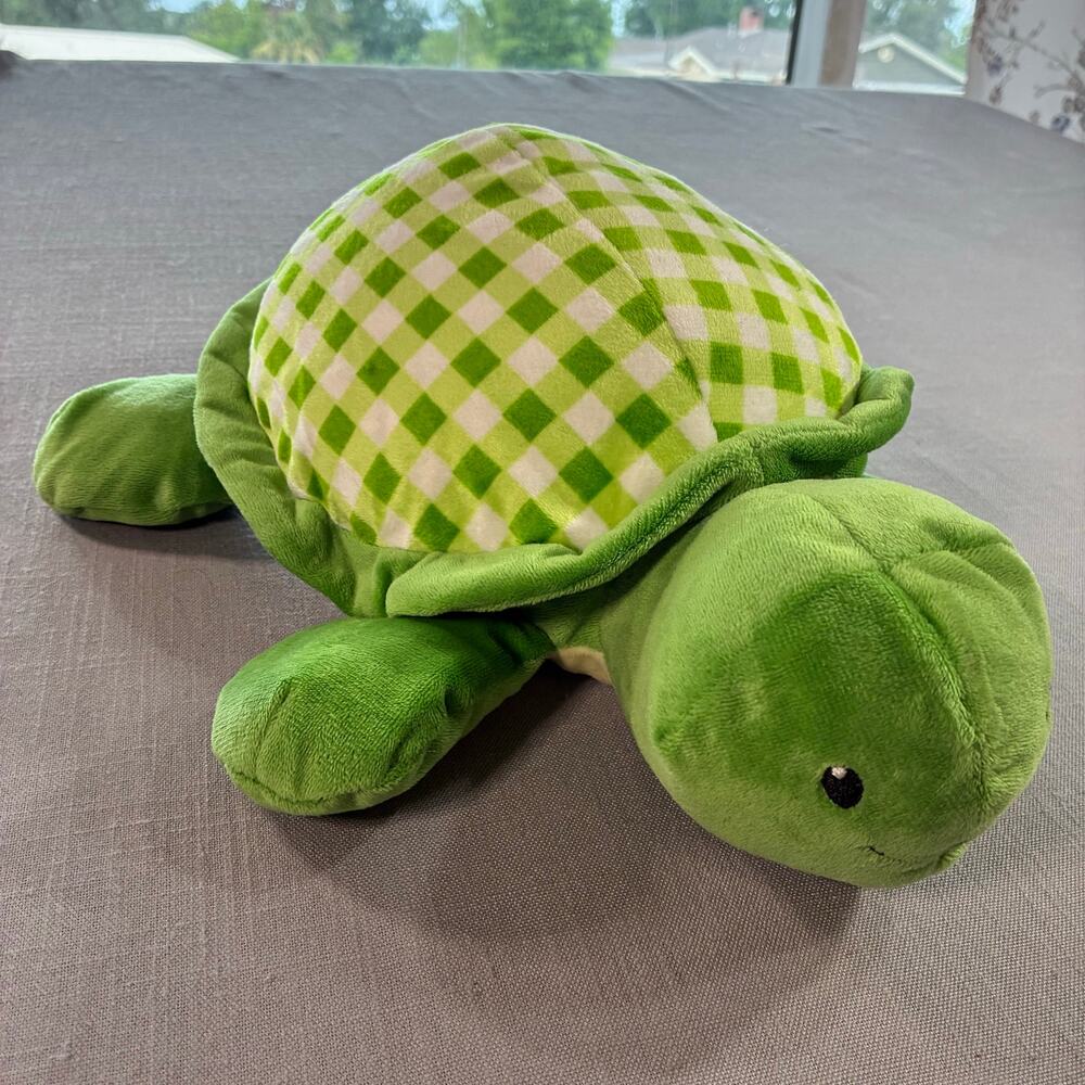 Green Turtle Plush Stuffed Animal Checkered Shell Soft Toy 11 Inch